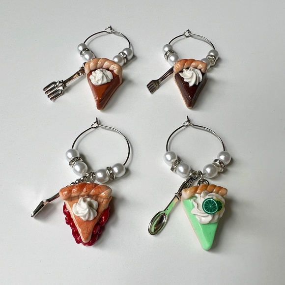 Pie Slice Clay Wine Glass Charms – Set of 4 Pumpkin, Cherry, Chocolate, Key Lime - Picture 2 of 11